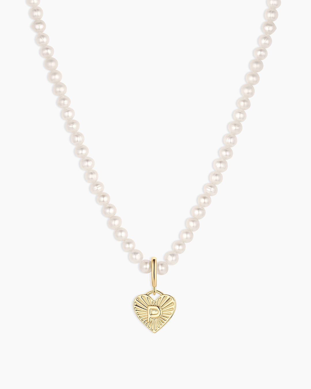 Vintage Heart Alphabet Charm Necklace - P || option::18K Gold Plated, P