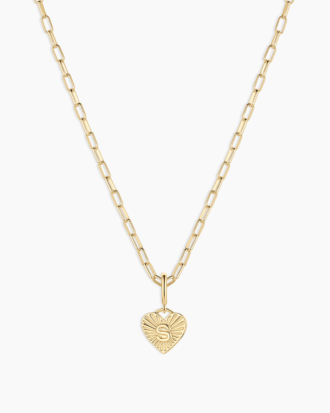Vintage Heart Alphabet Charm Necklace -   S || option::18k Gold Plated, S