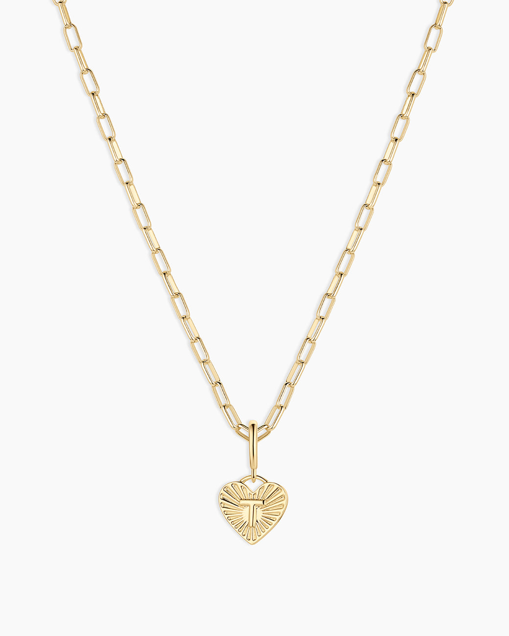 Vintage Heart Alphabet Charm Necklace -   T || option::18k Gold Plated, T