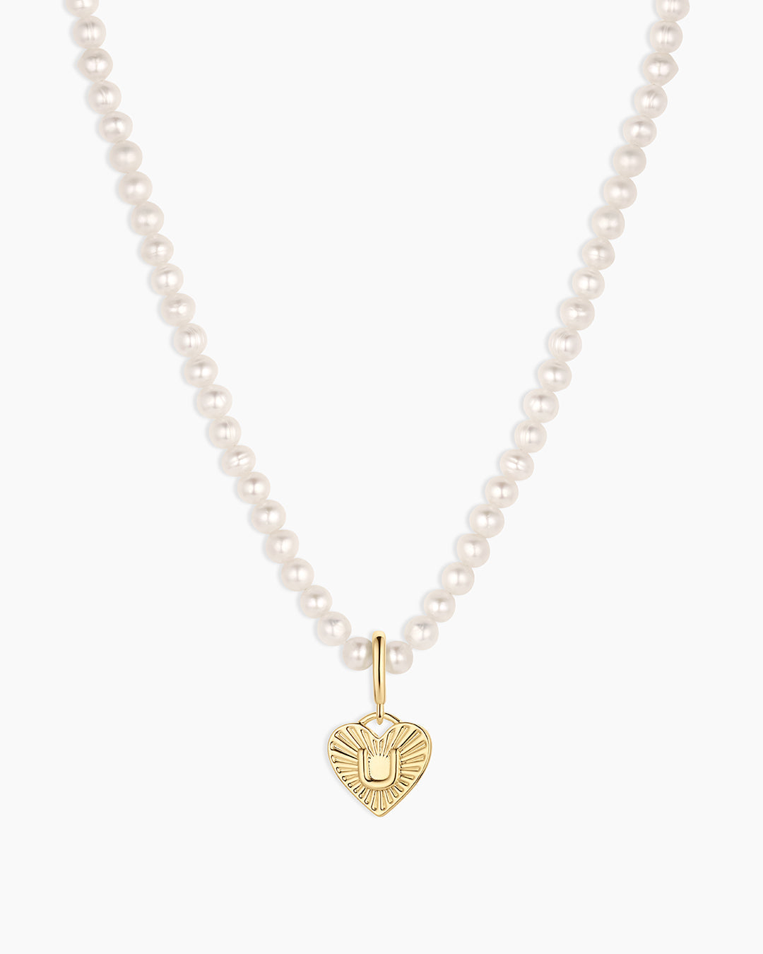 Vintage Heart Alphabet Charm Necklace - U || option::18K Gold Plated, U