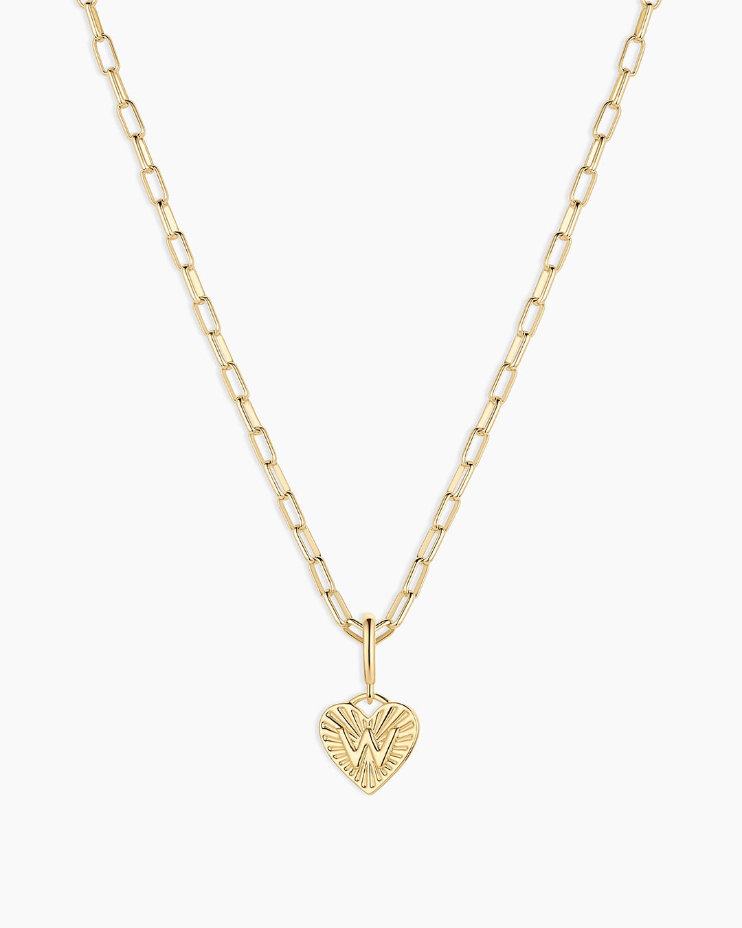 Vintage Heart Alphabet Charm Necklace -   W || option::18k Gold Plated, W