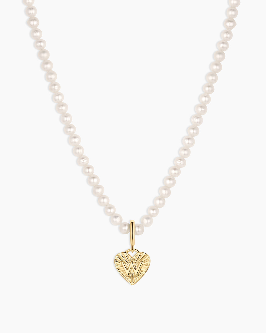 Vintage Heart Alphabet Charm Necklace - W || option::18K Gold Plated, W