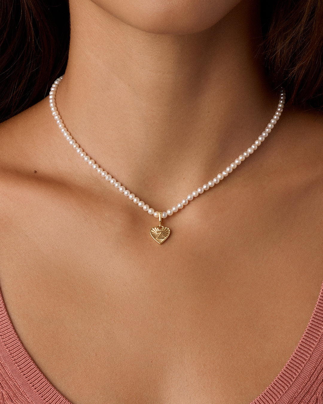 Vintage Heart Alphabet Charm Necklace - Z || option::18K Gold Plated, Z
