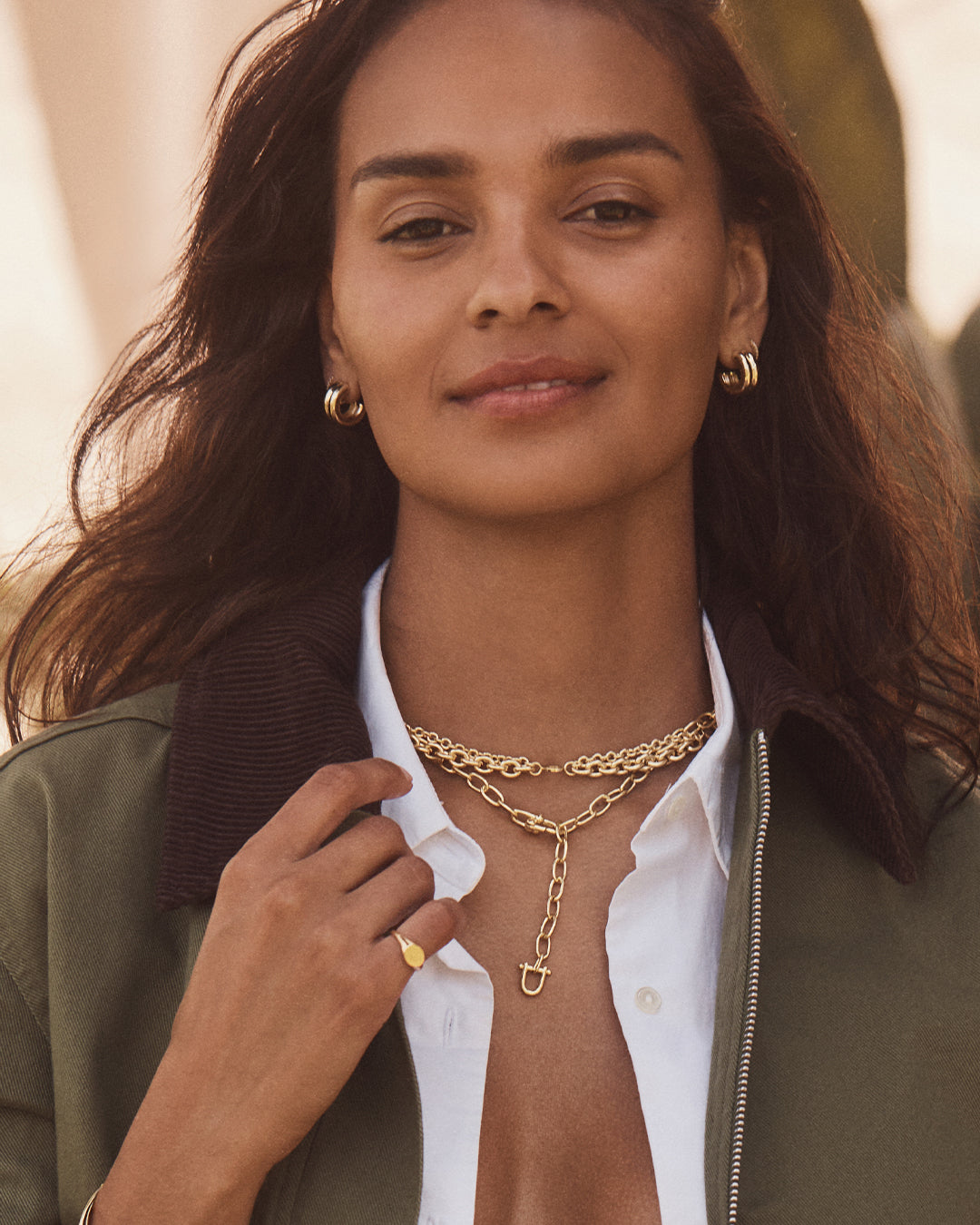 Lou Stacked Huggies || option::18k Gold Plated