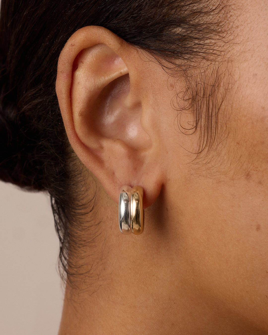 Lou Mixed Stacked Huggies || option::18k Gold & Silver Plated