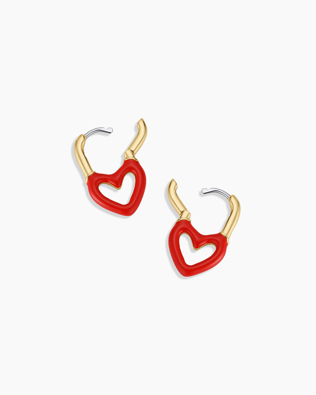 Open Heart Enamel Padlock Huggies || option::18k Gold Plated