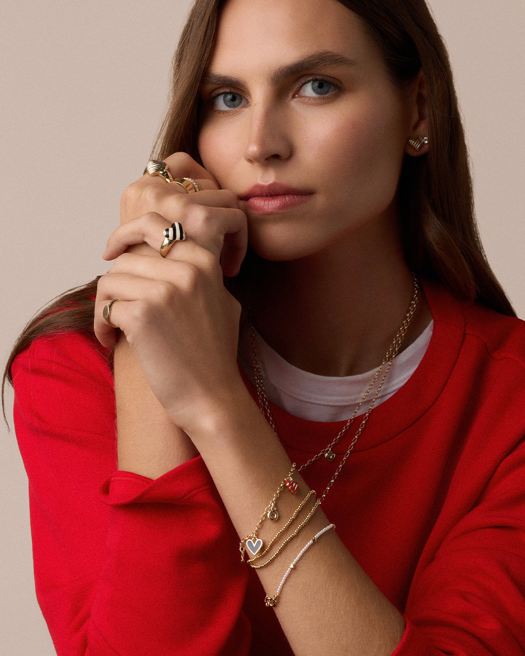 Campbell Heart Charm Bracelet || option::18k Gold Plated, Blue