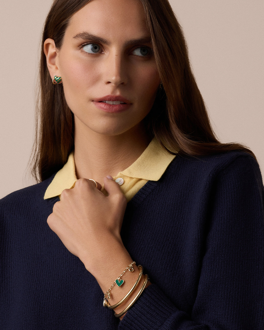 Campbell Heart Charm Bracelet || option::18k Gold Plated, Green