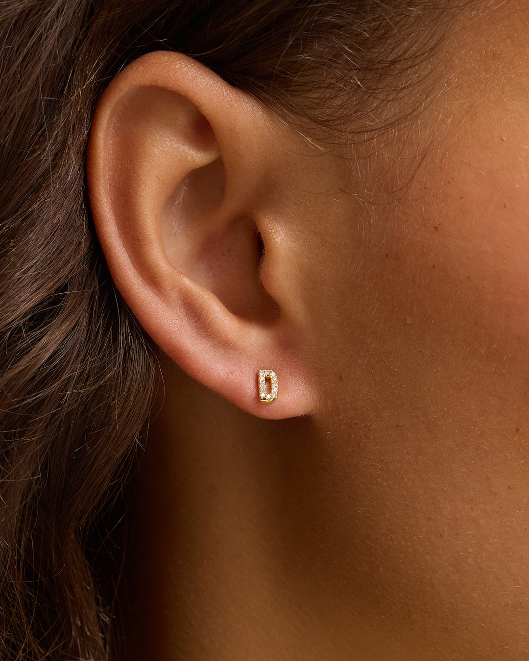 Wilder Shimmer Alphabet Single Stud || option::18K Gold Plated, D