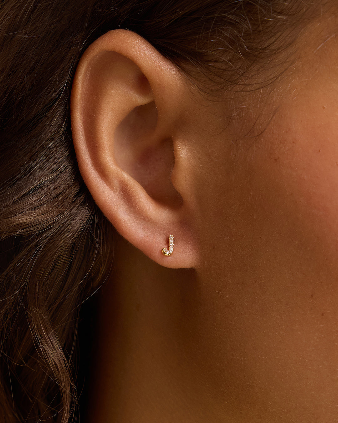 Wilder Shimmer Alphabet Single Stud || option::18K Gold Plated, J