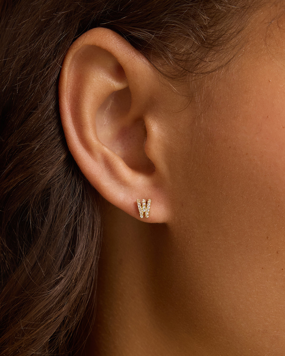 Wilder Shimmer Alphabet Single Stud || option::18K Gold Plated, W