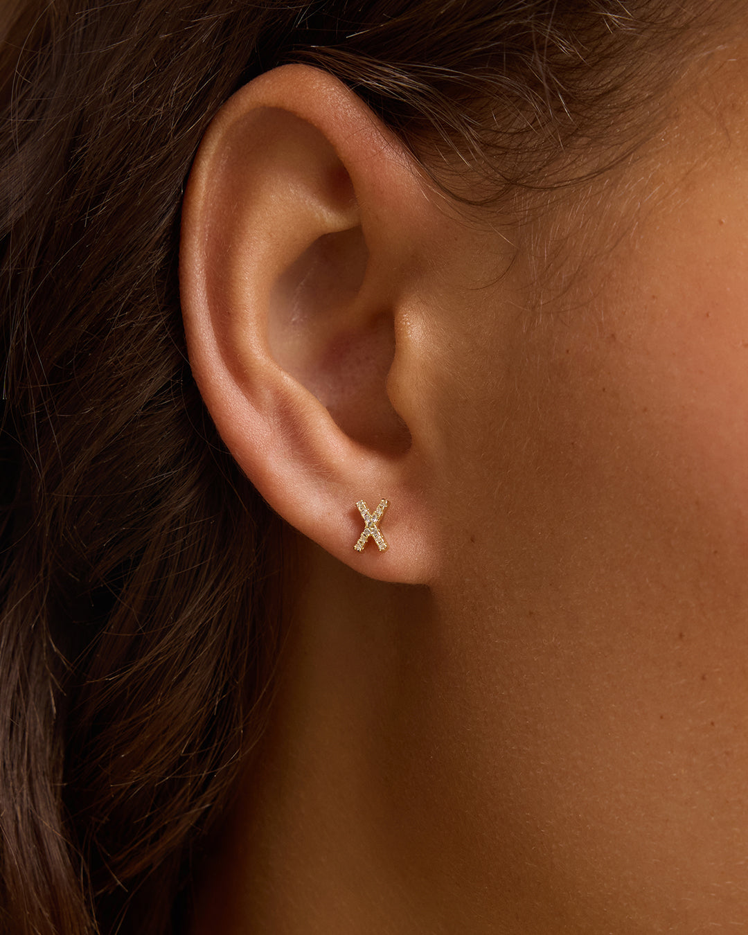 Wilder Shimmer Alphabet Single Stud || option::18K Gold Plated, X