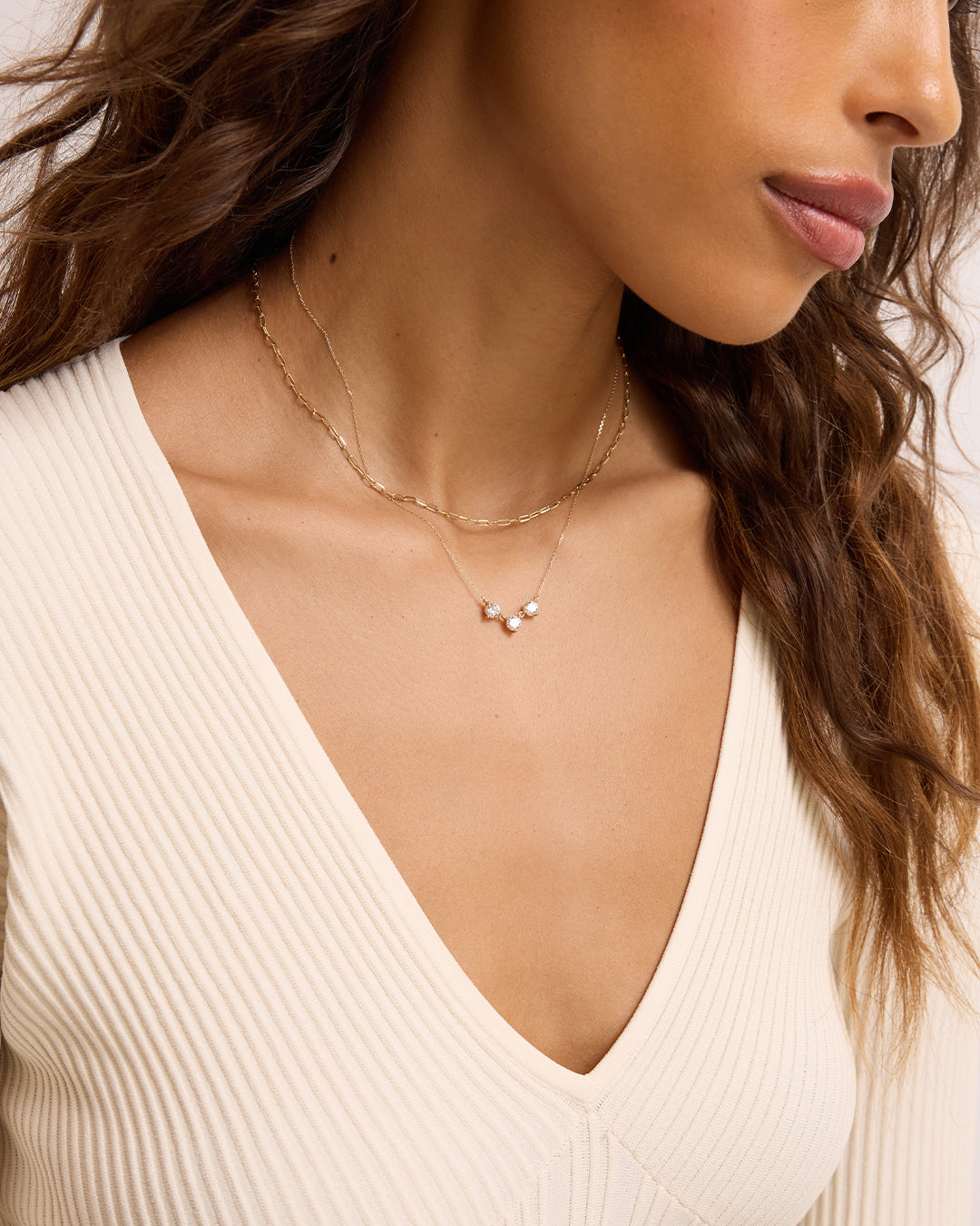 Lab Grown Diamond Solitaire Trio Necklace || option::14K Solid Gold 