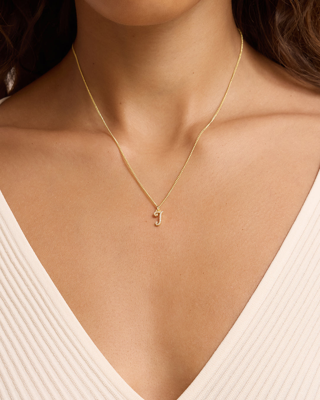 Wilder Shimmer Alphabet Necklace || option::18K Gold Plated, I