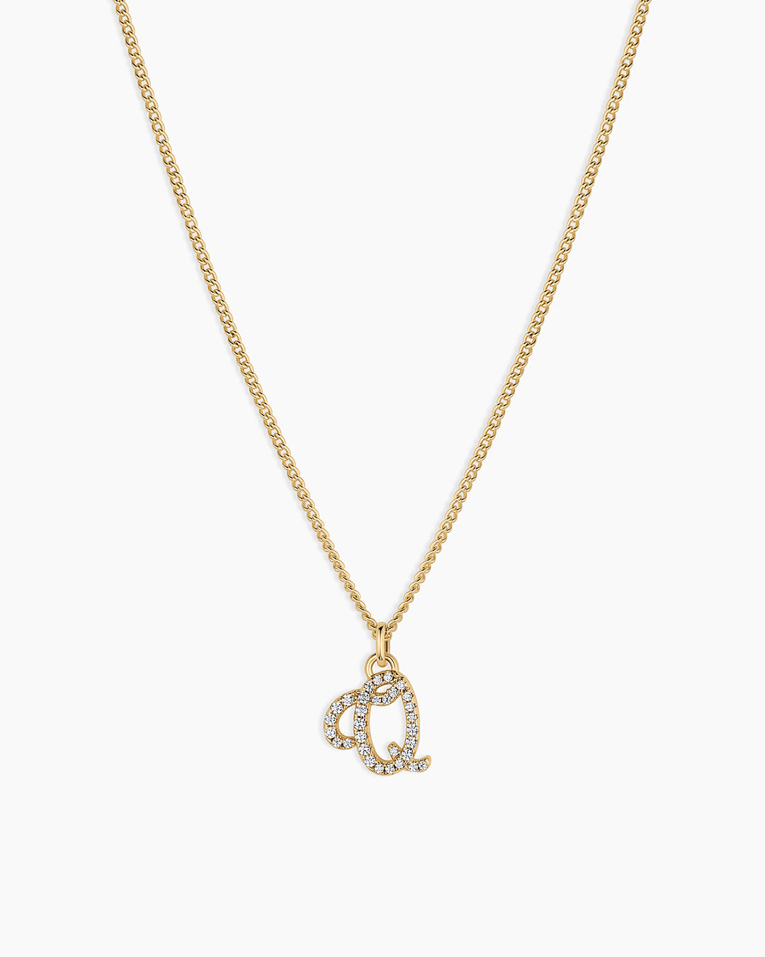 Wilder Shimmer Alphabet Necklace || option::18K Gold Plated, Q