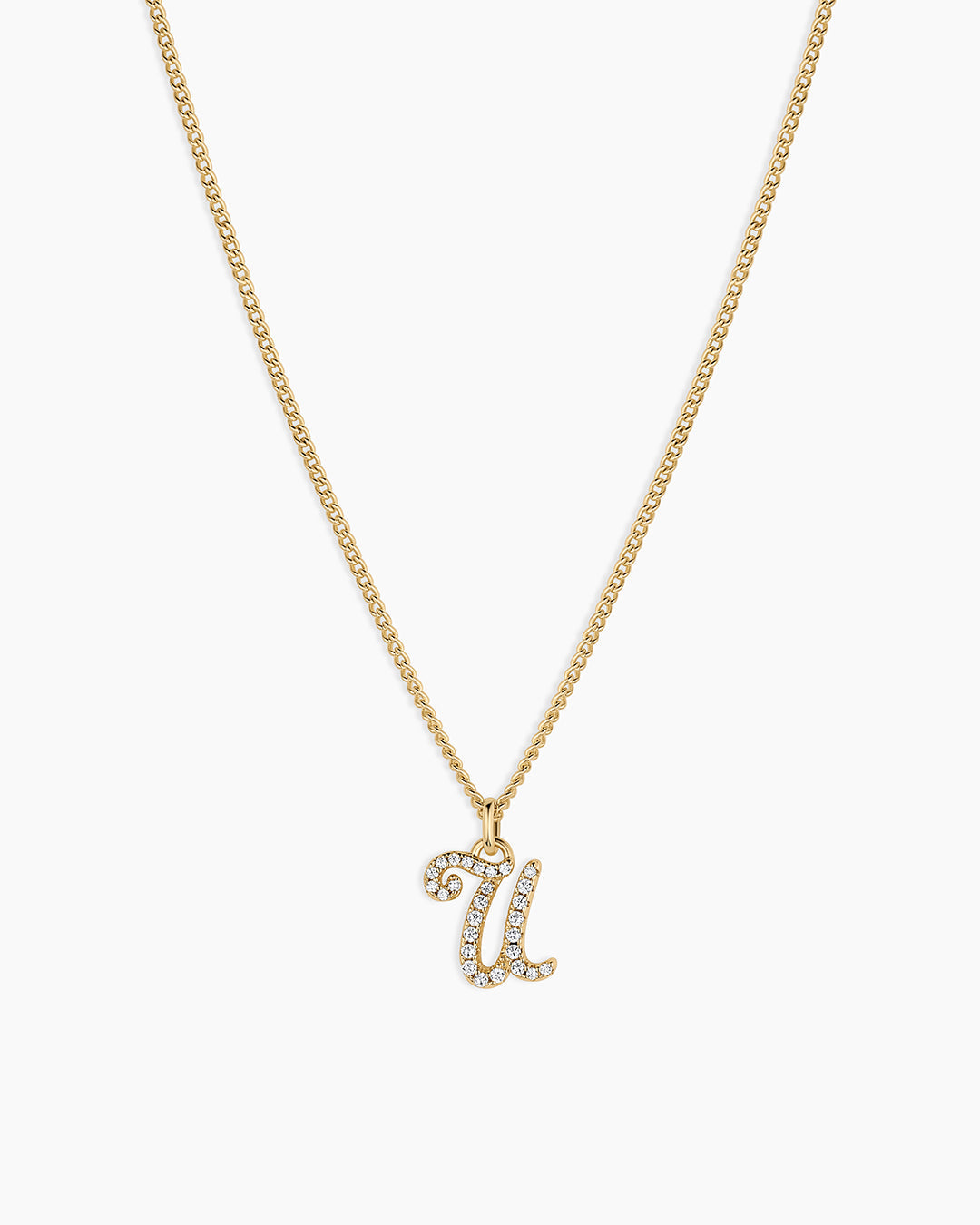 Wilder Shimmer Alphabet Necklace || option::18K Gold Plated, U