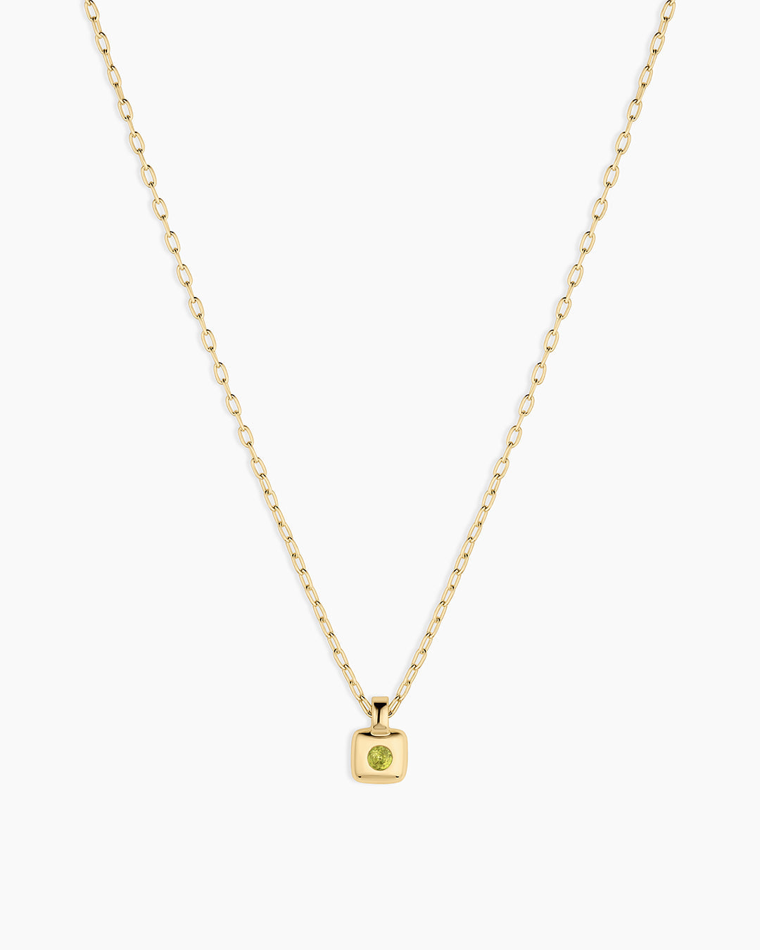 Petite Puff Birthstone Necklace || option::18K Gold Plated, Peridot - August