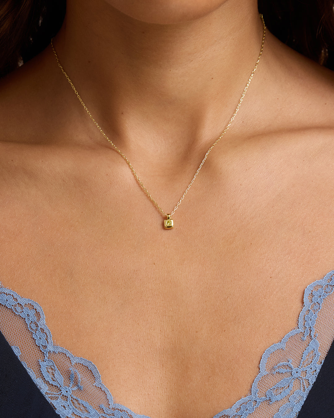 Petite Puff Birthstone Necklace || option::18K Gold Plated, Peridot - August