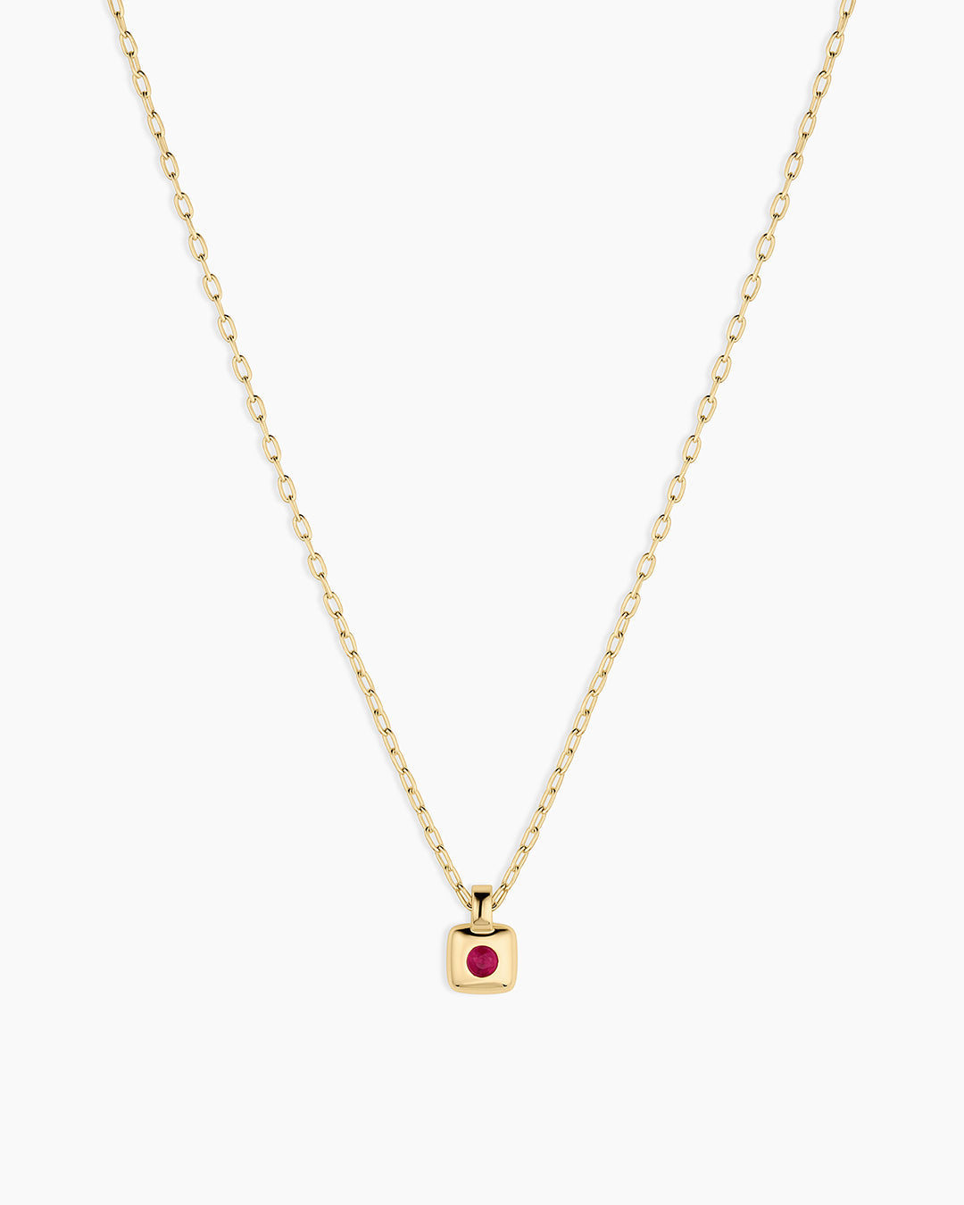 Petite Puff Birthstone Necklace || option::18K Gold Plated, Ruby - July