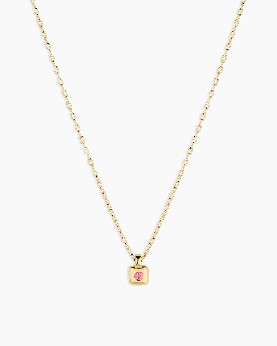 Petite Puff Birthstone Necklace || option::18K Gold Plated, Pink Tourmaline - October