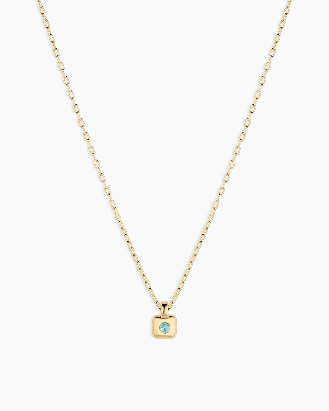 Petite Puff Birthstone Necklace || option::18K Gold Plated, Aquamarine - March