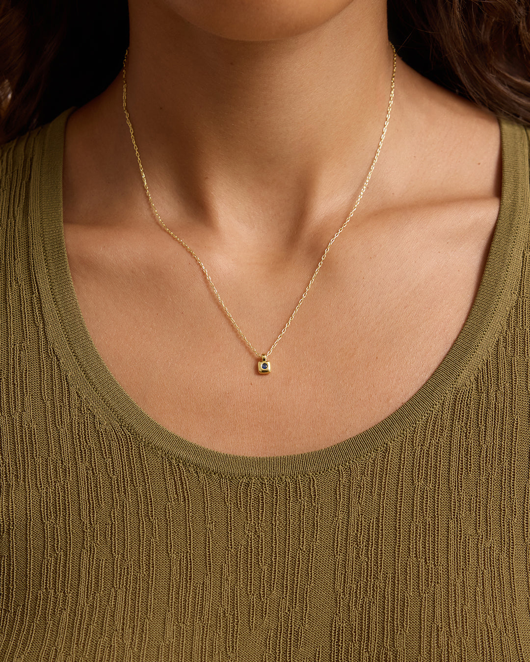 Petite Puff Birthstone Necklace || option::18K Gold Plated, Blue Sapphire - September