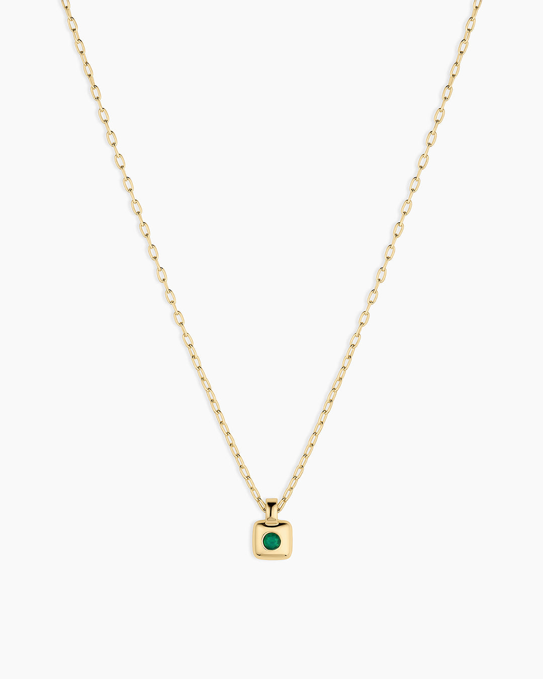 Petite Puff Birthstone Necklace || option::18K Gold Plated, Green Agate - May