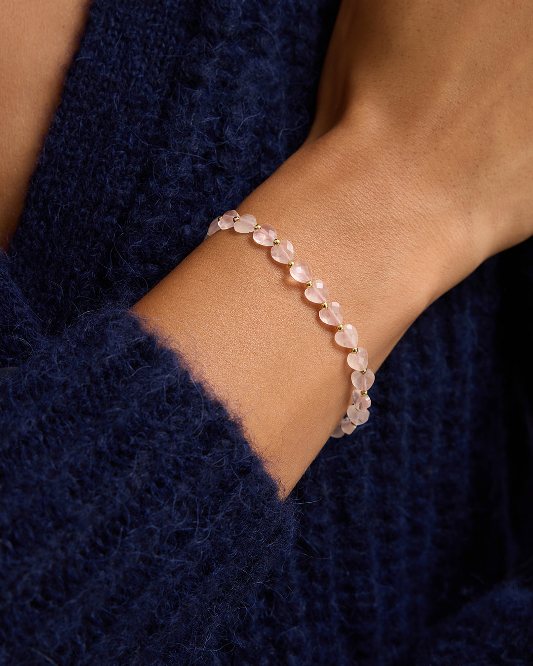 BCRF Rose Quartz Heart Bracelet || option::18K Gold Plated 