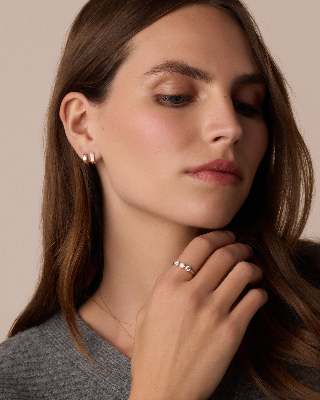 Diamond Checkered Mini Huggies || option::14k Solid Gold