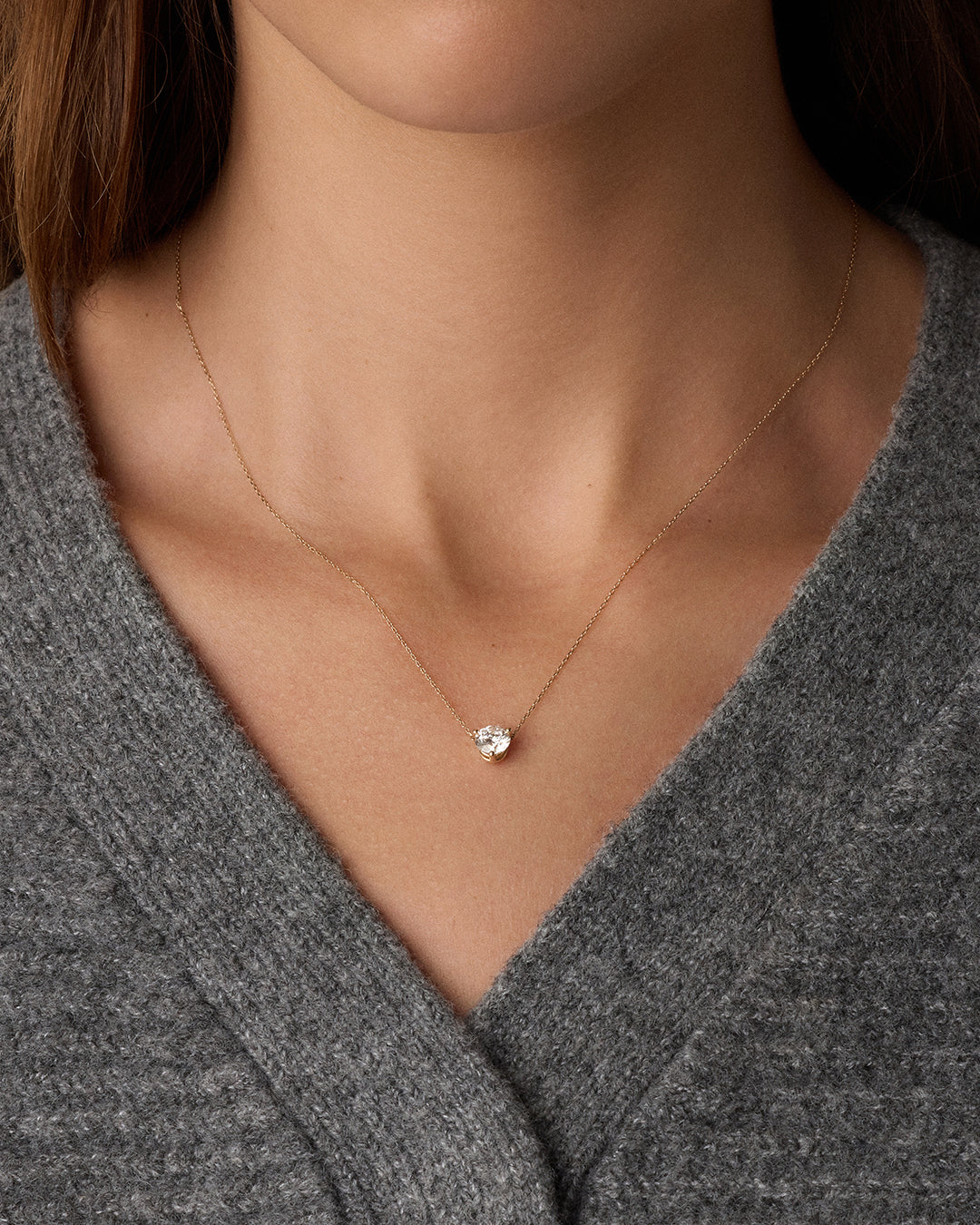 Lab Grown Diamond Solitaire Necklace || option::14k Solid Gold