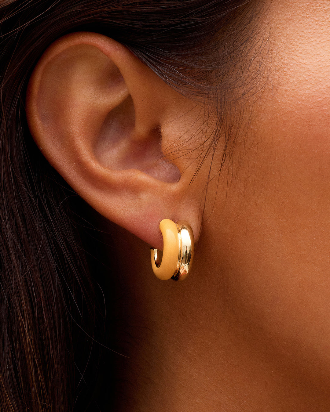 Lou Stacked Huggies || option::18k Gold Plated, Yellow