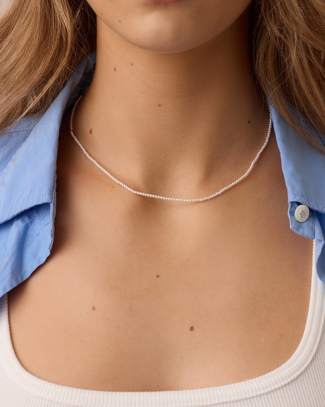 Finley Mini Pearl Necklace || option::18k Gold Plated