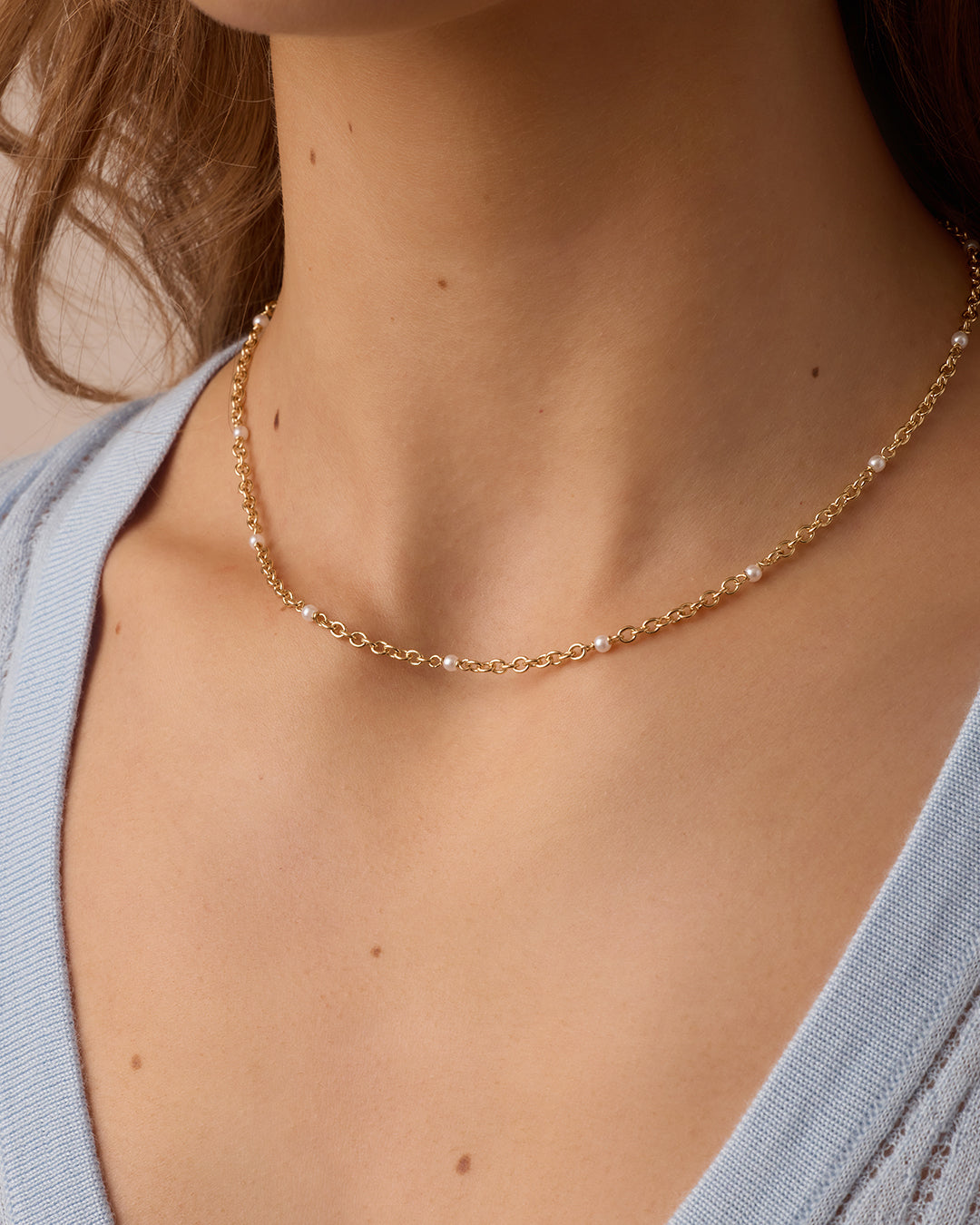 Finley Pearl Dot Necklace || option::18k Gold Plated