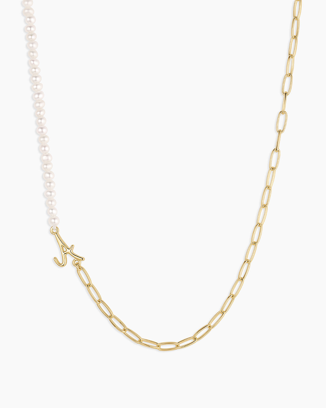 Lou Pearl Alphabet Necklace || option::18k Gold Plated, A