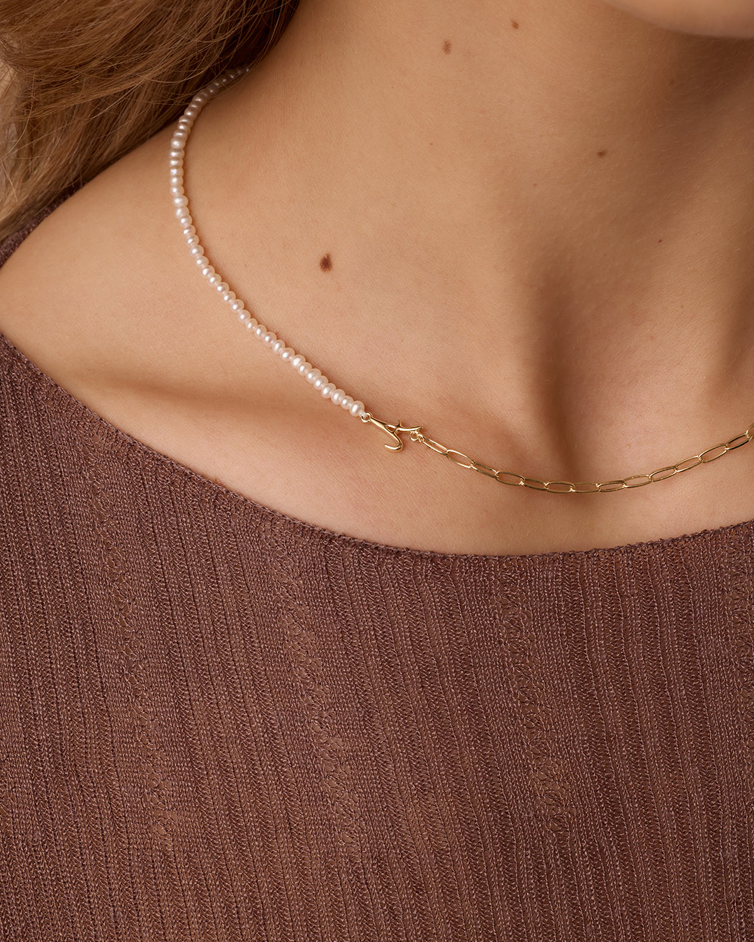 Lou Pearl Alphabet Necklace || option::18k Gold Plated, A