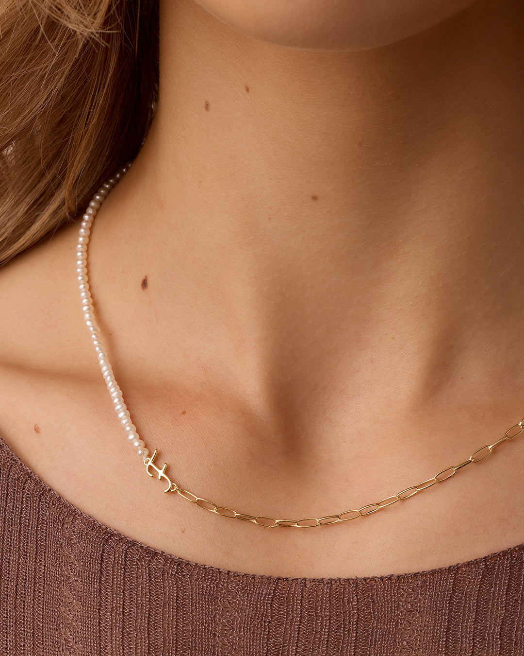 Lou Pearl Alphabet Necklace || option::18k Gold Plated, F