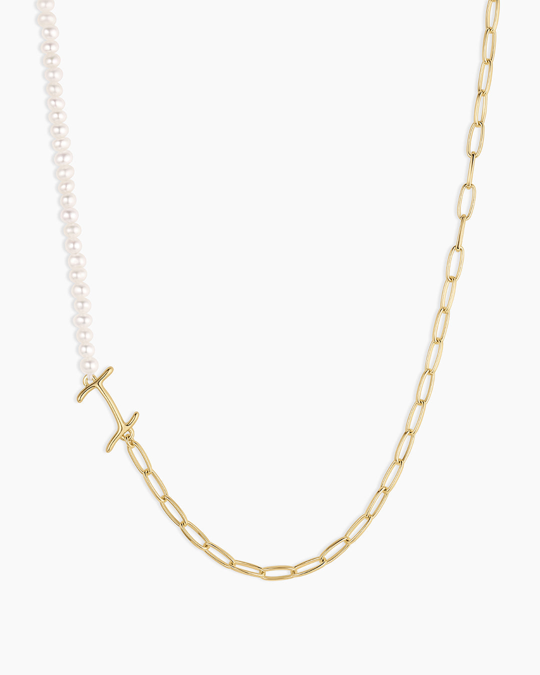 Lou Pearl Alphabet Necklace || option::18k Gold Plated, I