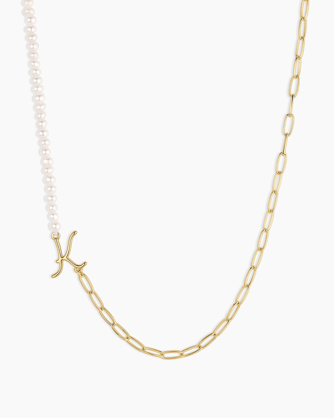 Lou Pearl Alphabet Necklace || option::18k Gold Plated, K 