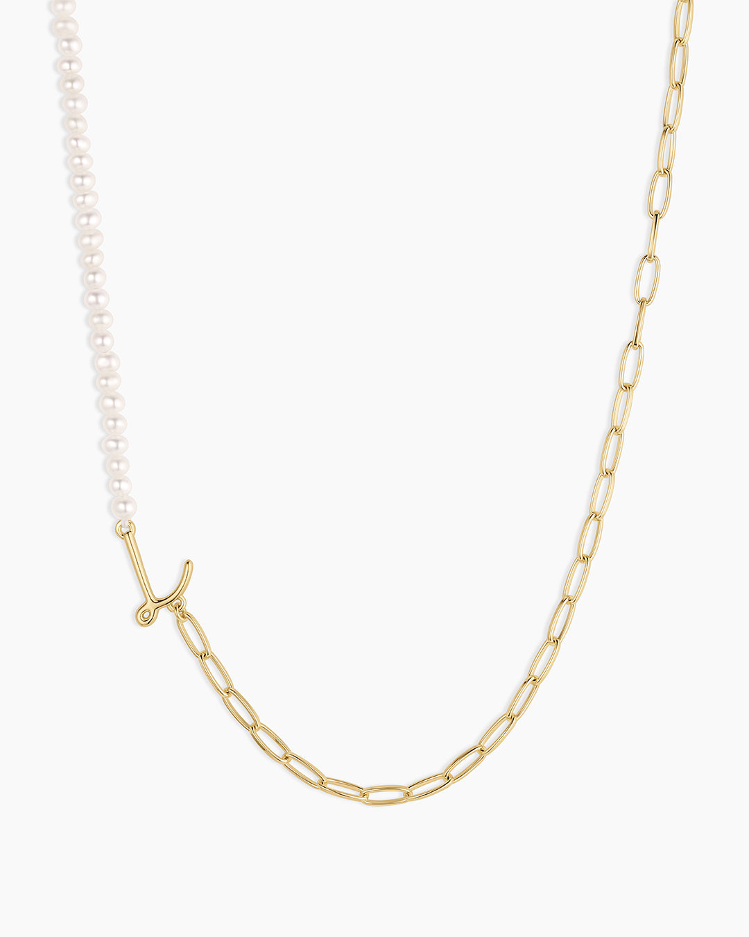 Lou Pearl Alphabet Necklace || option::18k Gold Plated, L 