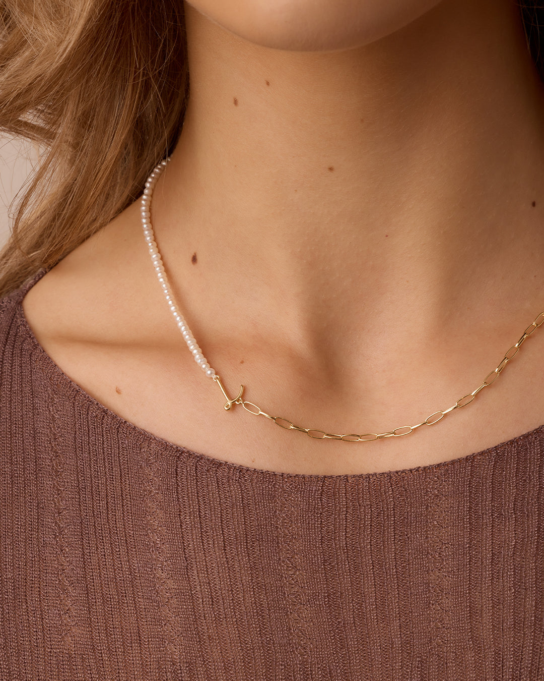 Lou Pearl Alphabet Necklace || option::18k Gold Plated, L 