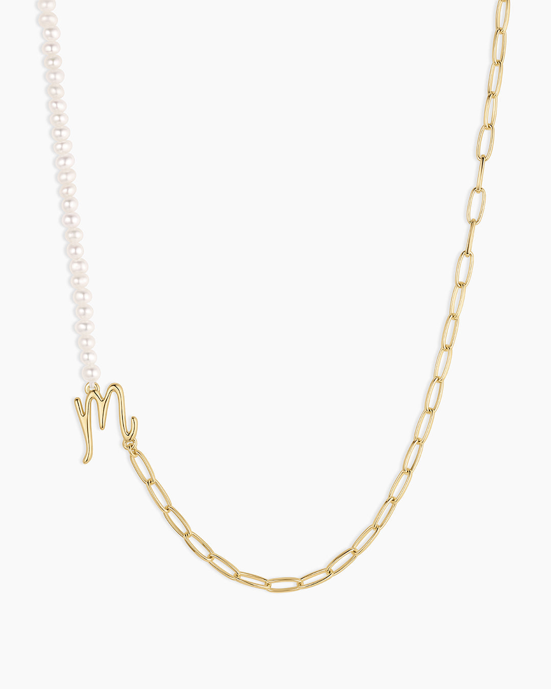 Lou Pearl Alphabet Necklace || option::18k Gold Plated, M 