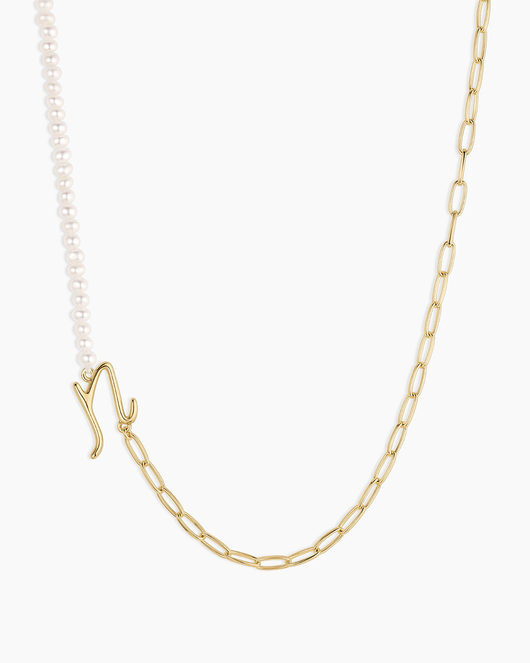 Lou Pearl Alphabet Necklace || option::18k Gold Plated, N 