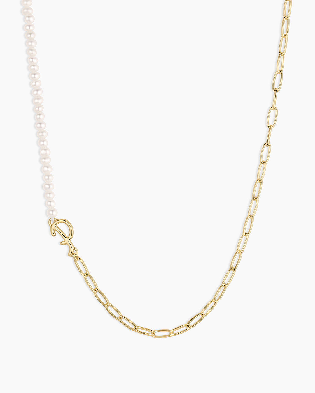 Lou Pearl Alphabet Necklace || option::18k Gold Plated, P 