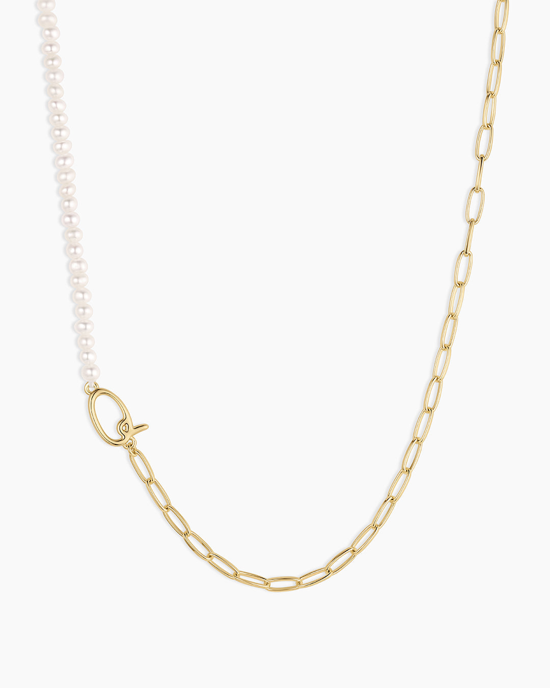 Lou Pearl Alphabet Necklace || option::18k Gold Plated, Q 