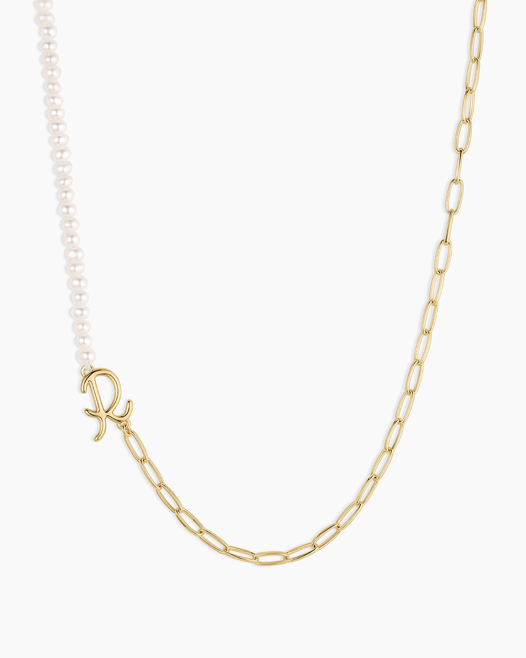 Lou Pearl Alphabet Necklace || option::18k Gold Plated, R 