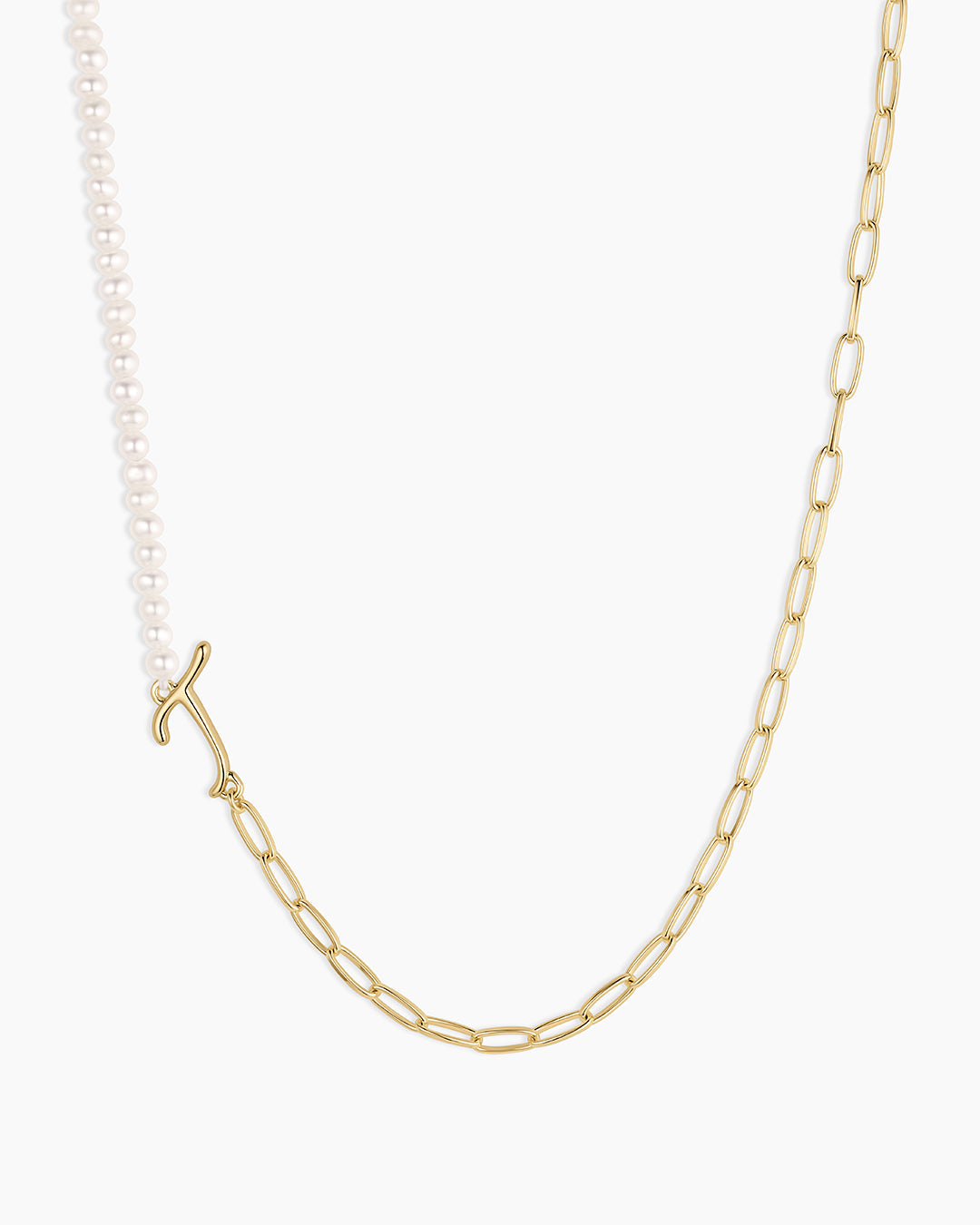 Lou Pearl Alphabet Necklace || option::18k Gold Plated, T 
