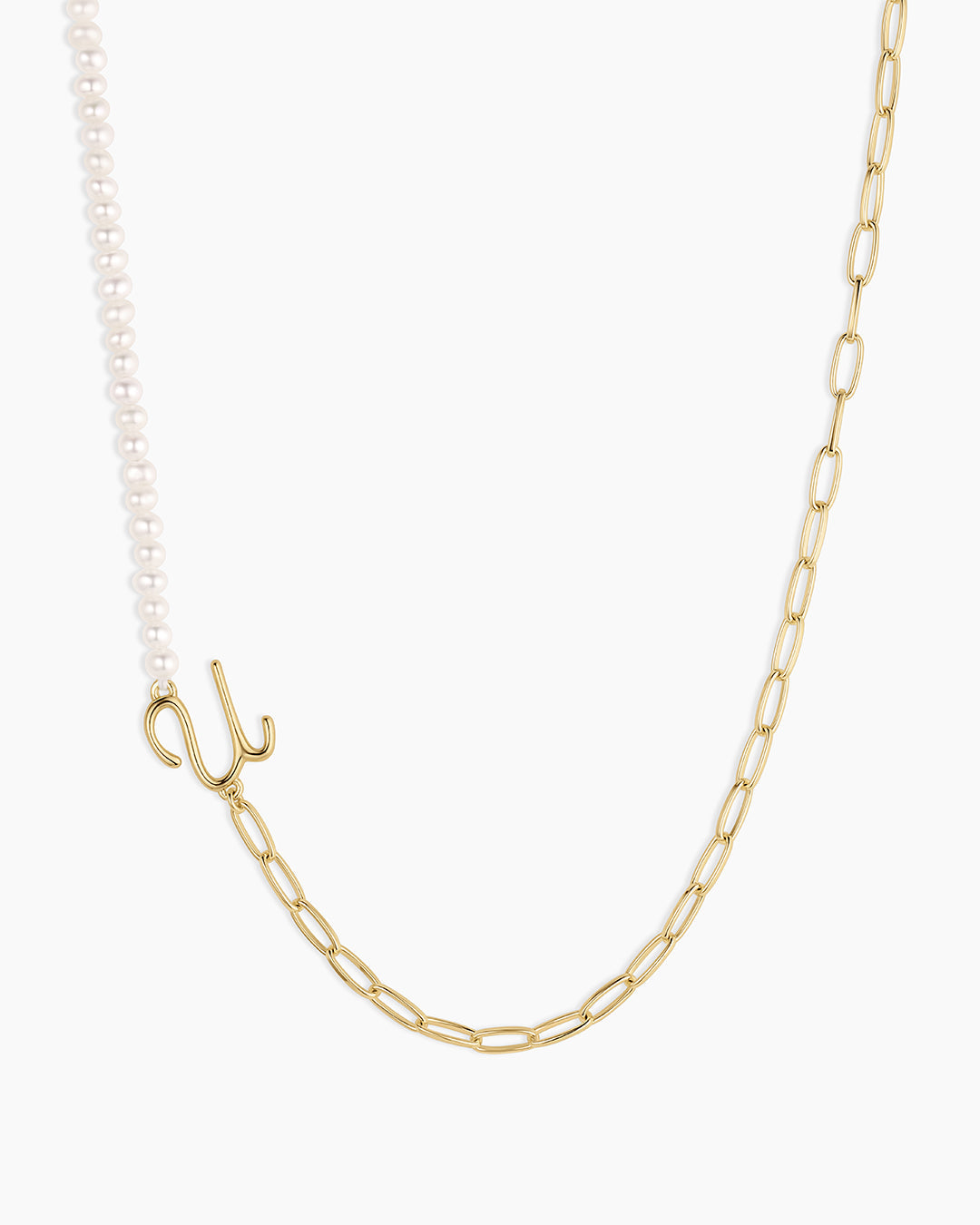 Lou Pearl Alphabet Necklace || option::18k Gold Plated, U 