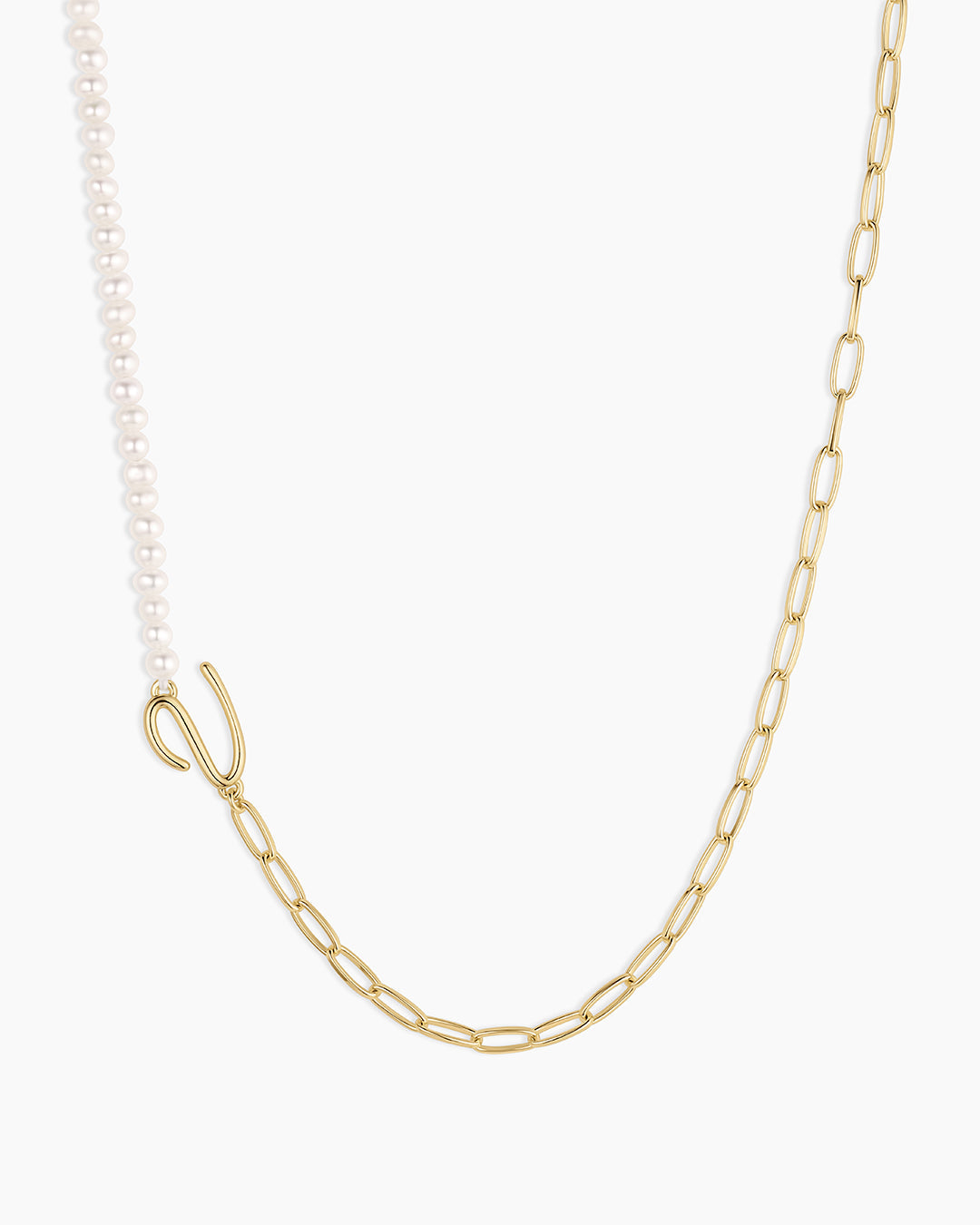 Lou Pearl Alphabet Necklace || option::18k Gold Plated, V 