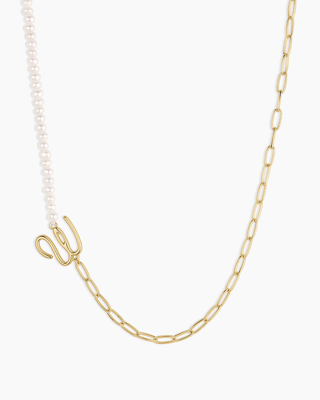 Lou Pearl Alphabet Necklace || option::18k Gold Plated, W 