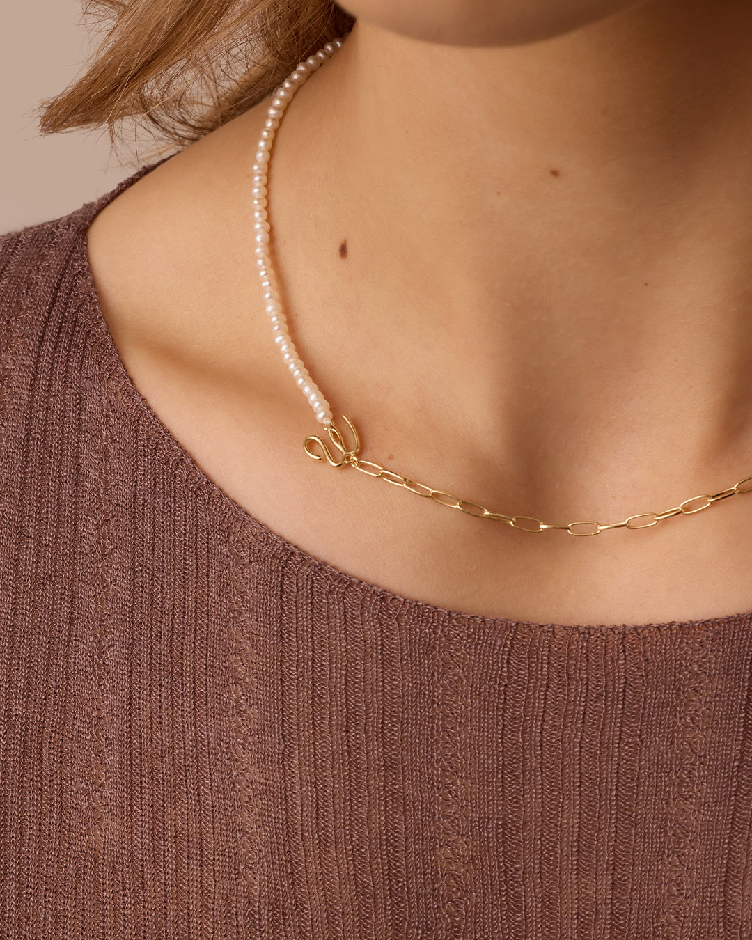 Lou Pearl Alphabet Necklace || option::18k Gold Plated, W 